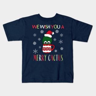 We Wish You A Merry Cactus - Small Cactus With A Santa Hat In A Christmas Mug Kids T-Shirt